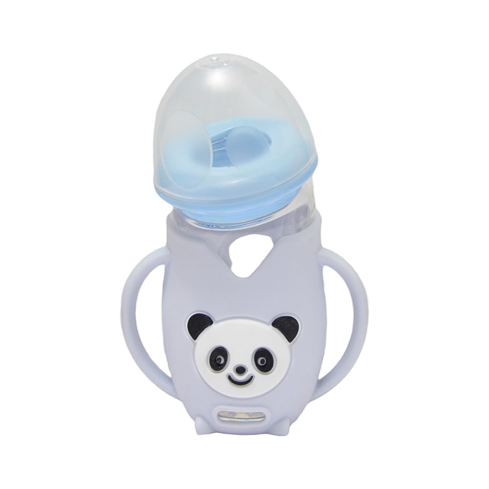 Imported Baby Unbreakable Glass Feeder Breast Feeling Nipple Bottle with Cover Infant Nursing Panda Shape Anti-scald Training Bottle 8oz 240ml