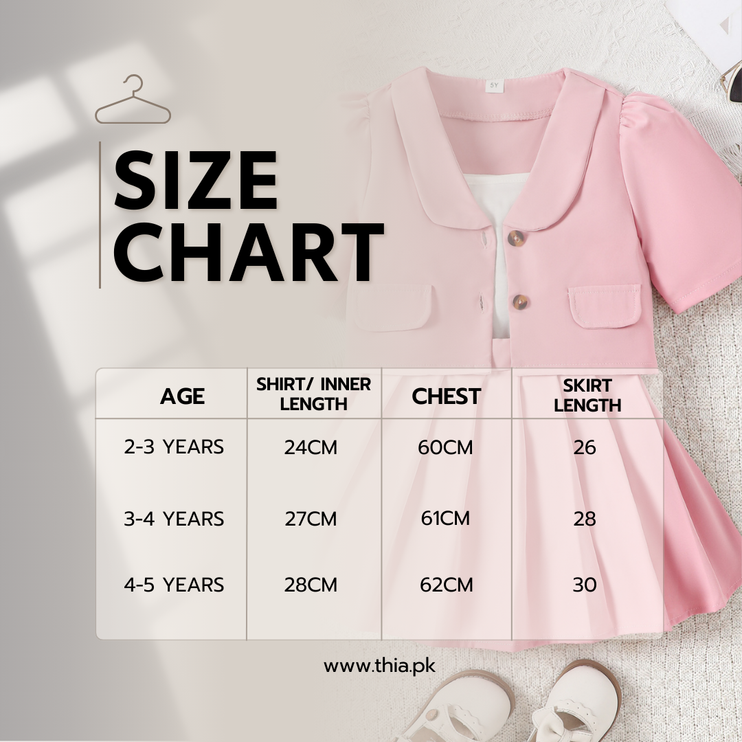 Imported Girls 3-Piece Dress Set | Crop Top, Pleated Skirt & Lapel Blazer (3–5 Years)