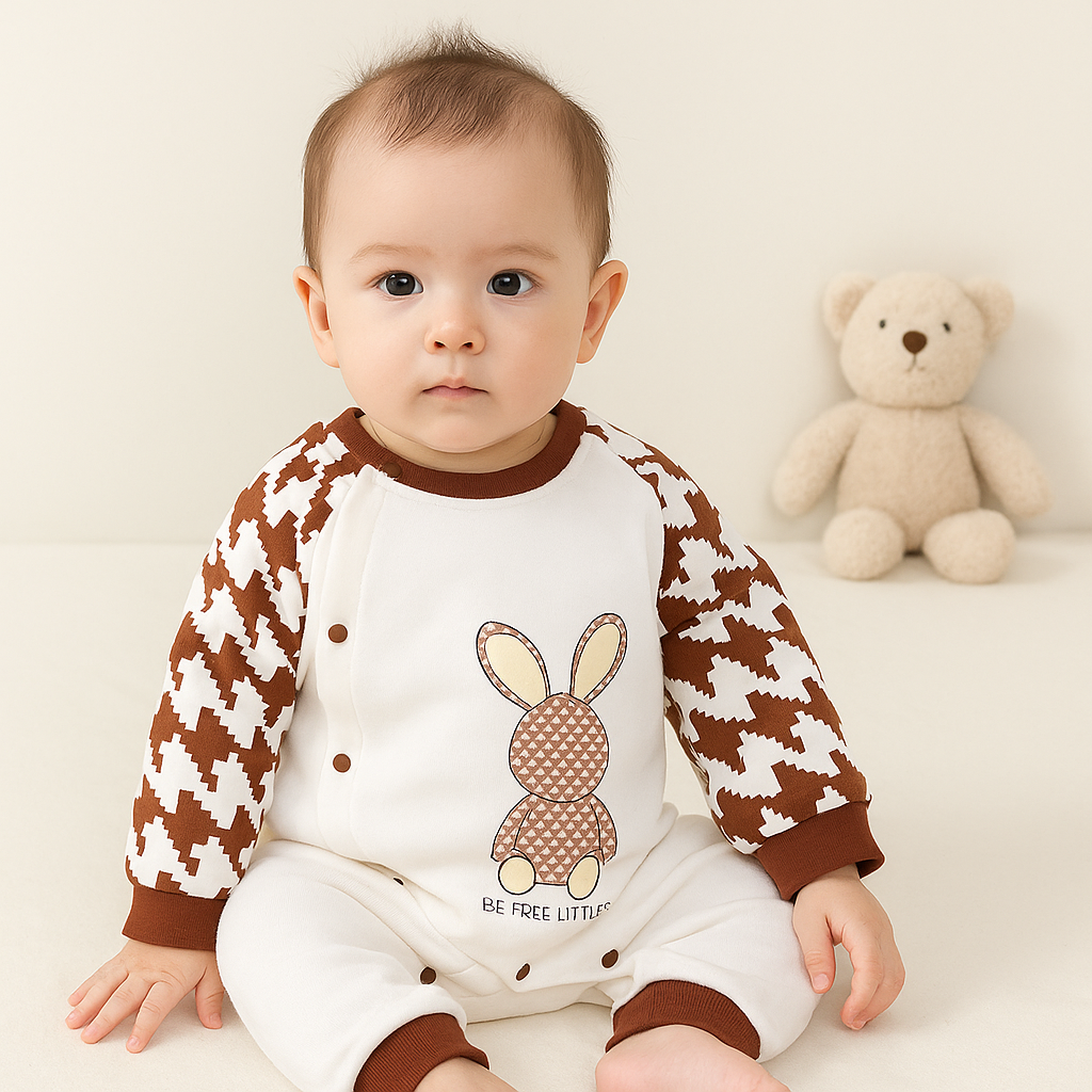 Imported 1 Pc Baby Winter Double Colored Bear Rabbit Polyester Filled Warm Foam Romper for 0 – 6 Months