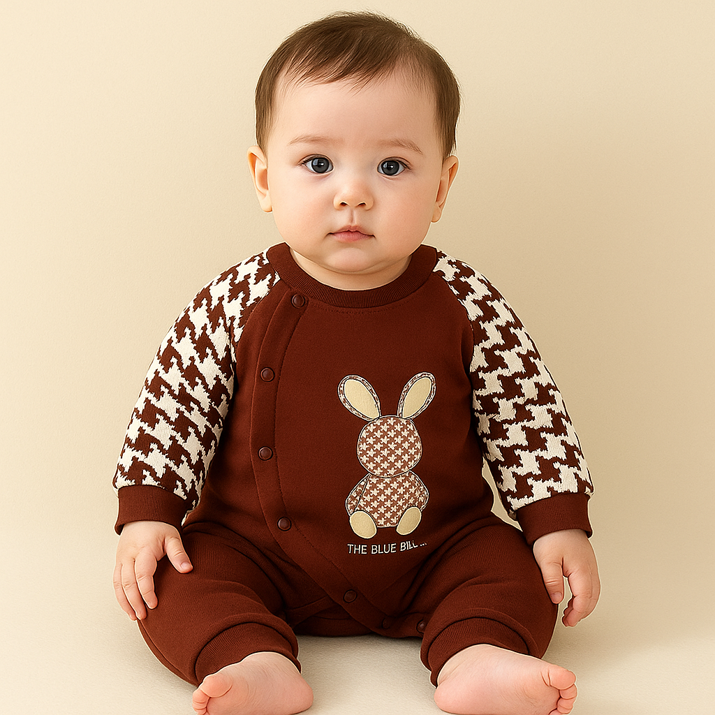 Imported 1 Pc Baby Winter Double Colored Bear Rabbit Polyester Filled Warm Foam Romper for 0 – 6 Months