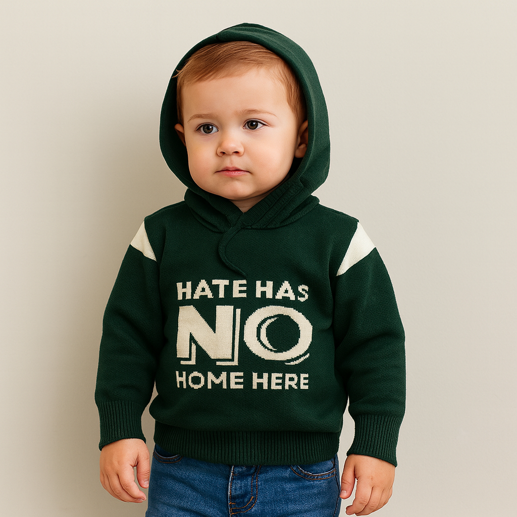 Imported 1 Pc Baby Kids Winter Hate Has No Home Rabbit Wool Warm Hoodie Sweater Long Sleeve Pullover for 9 Months - 3 Years