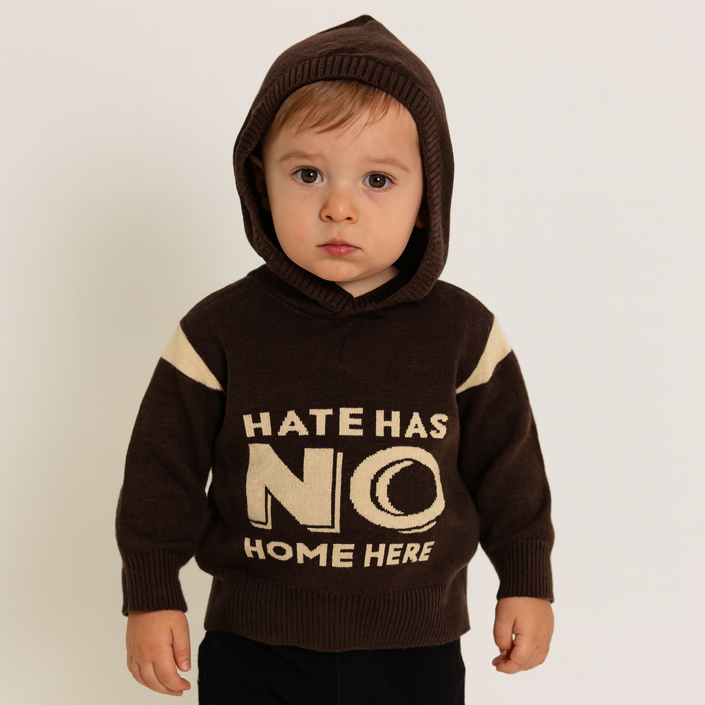 Imported 1 Pc Baby Kids Winter Hate Has No Home Rabbit Wool Warm Hoodie Sweater Long Sleeve Pullover for 9 Months - 3 Years