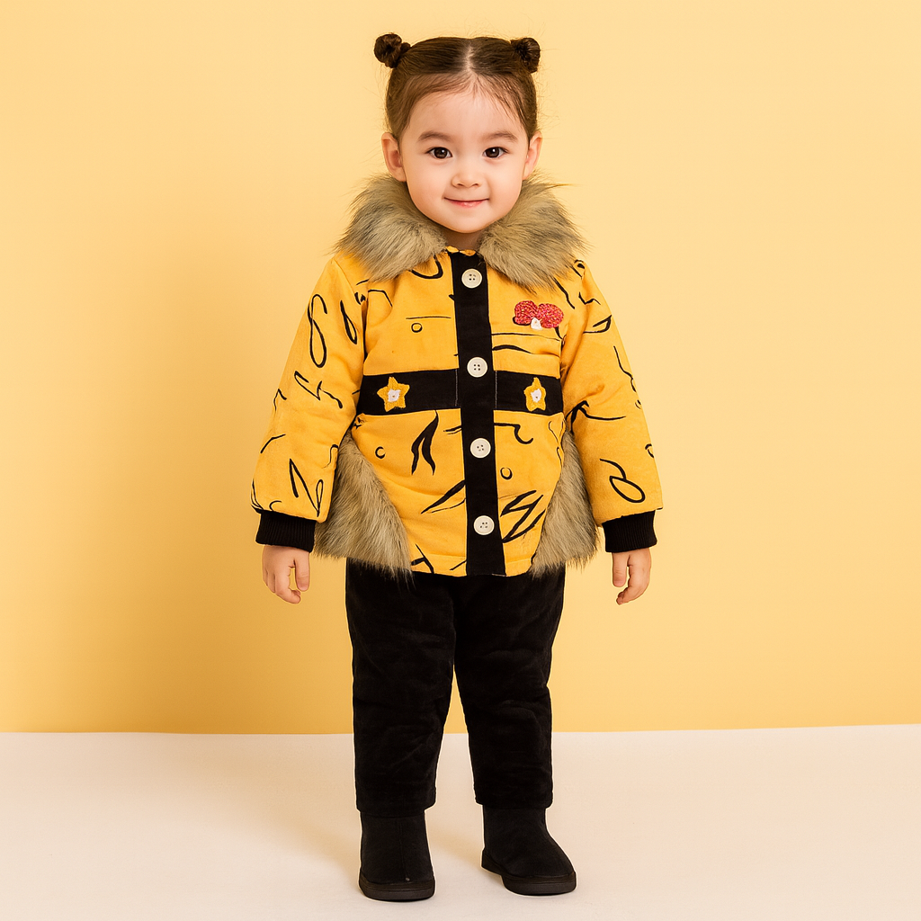 Baby Girls Winter Frock with Fur Dress for 6 Months – 3.5 Years