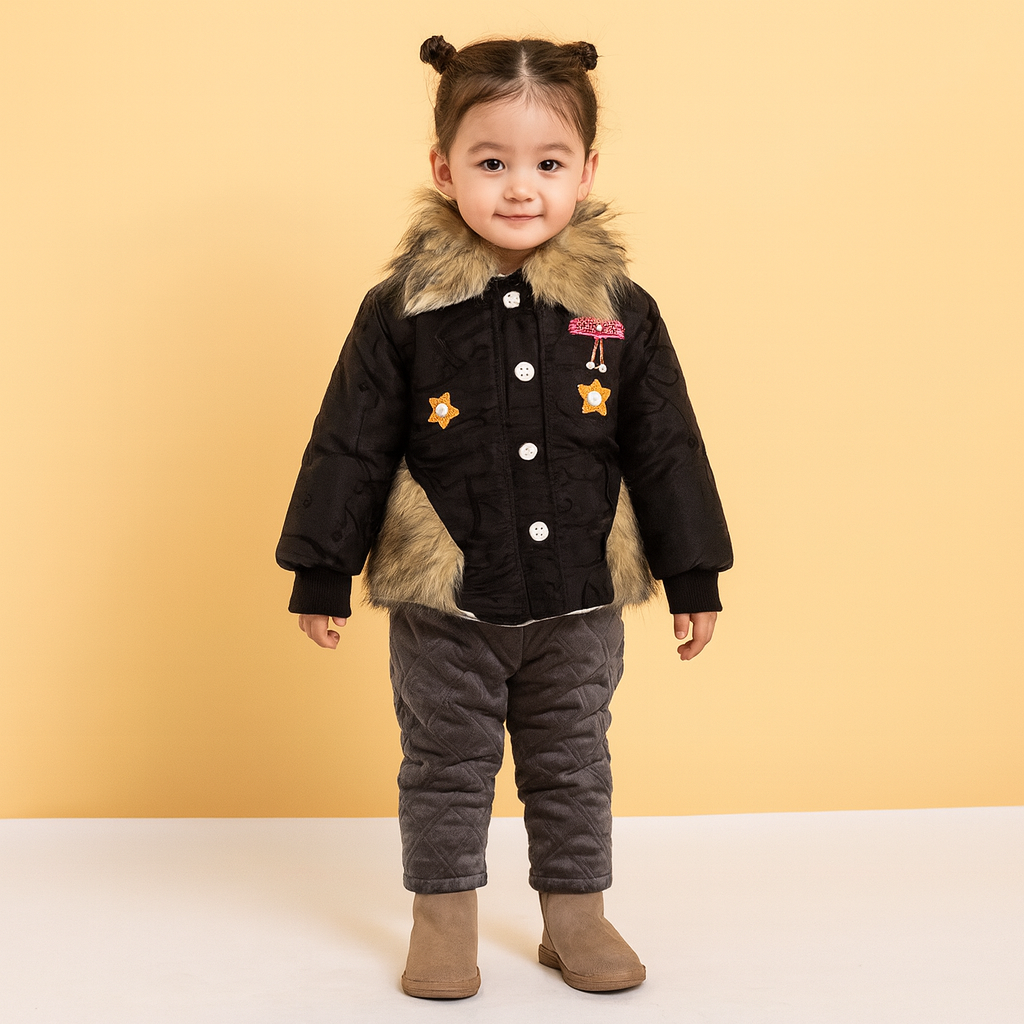 Baby Girls Winter Frock with Fur Dress for 6 Months – 3.5 Years