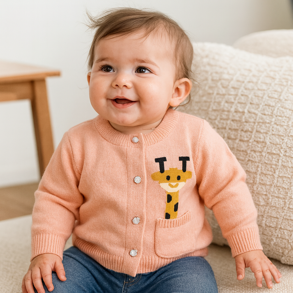 Imported 1 Pc Baby Kids Winter Cute Giraffe in the Pocket Rabbit Wool Warm Sweaters Long Sleeve Pullover for 0-18 Months