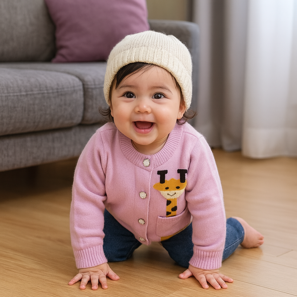 Imported 1 Pc Baby Kids Winter Cute Giraffe in the Pocket Rabbit Wool Warm Sweaters Long Sleeve Pullover for 0-18 Months
