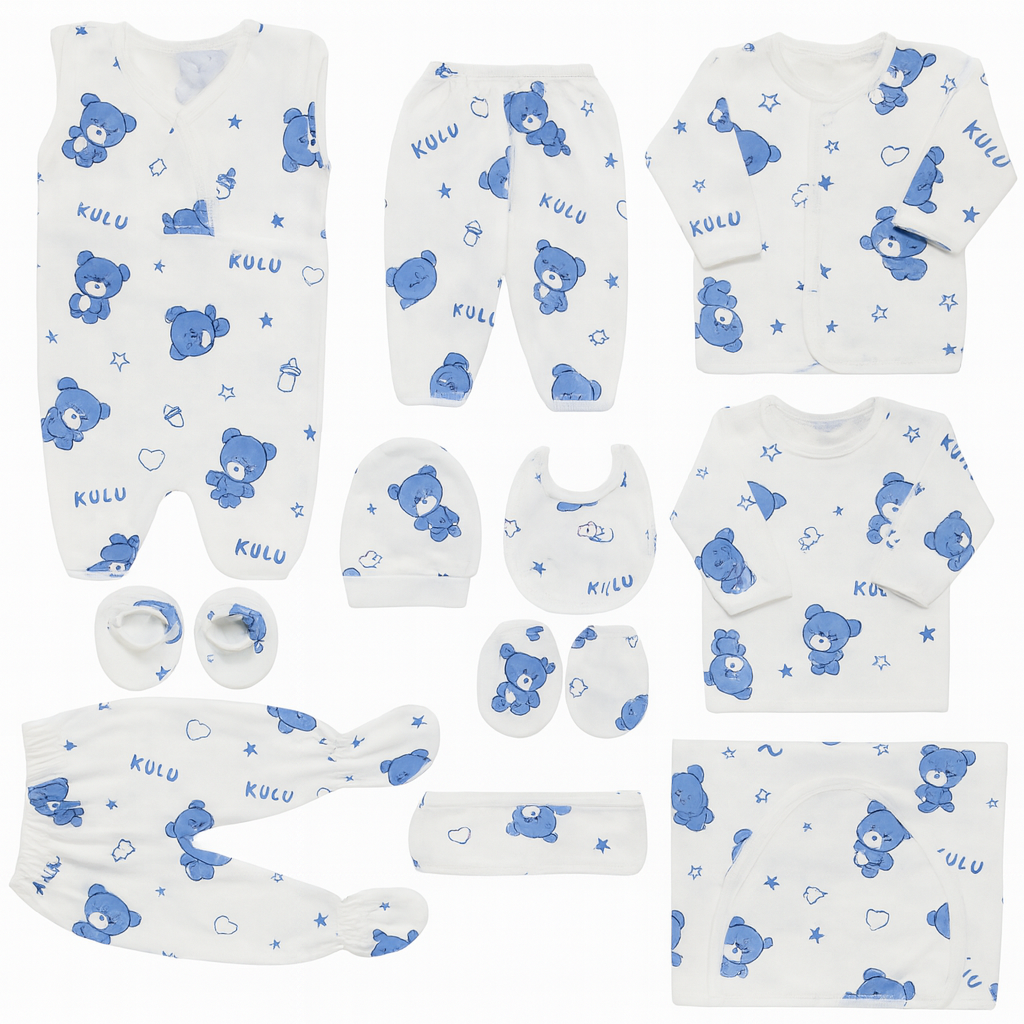 Imported Newborn Cute Bear Baby Set 11 Pcs Full Sleeves Winter Starter Set for 0-6 Months