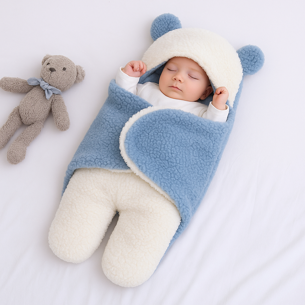 Imported Winter Baby Sleeping Bag Flannel Swaddle Wrap with Legs and Hood Receiving Blanket Sleeping Bag for 0-9 Months
