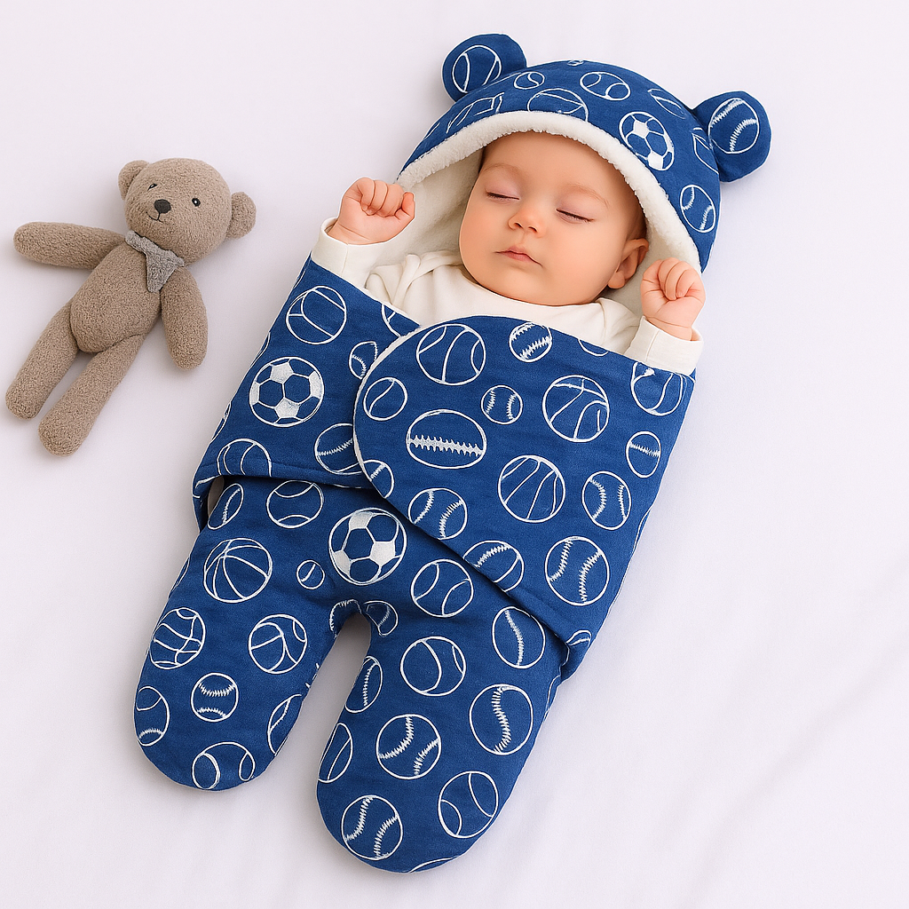 Imported Winter Baby Sleeping Bag Flannel Swaddle Wrap with Legs and Hood Receiving Blanket Sleeping Bag for 0-6 Months