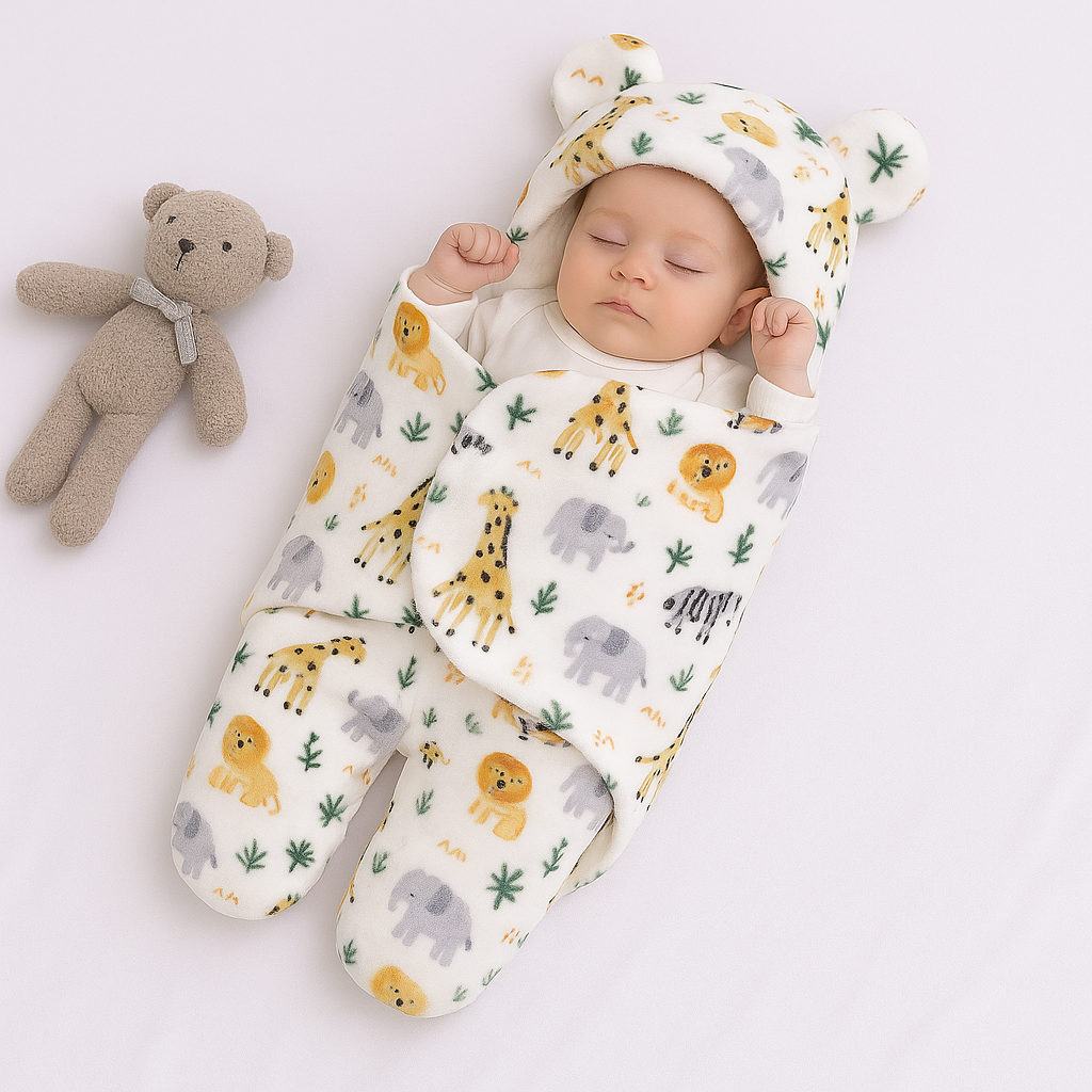 Imported Winter Baby Sleeping Bag Flannel Swaddle Wrap with Legs and Hood Receiving Blanket Sleeping Bag for 0-6 Months