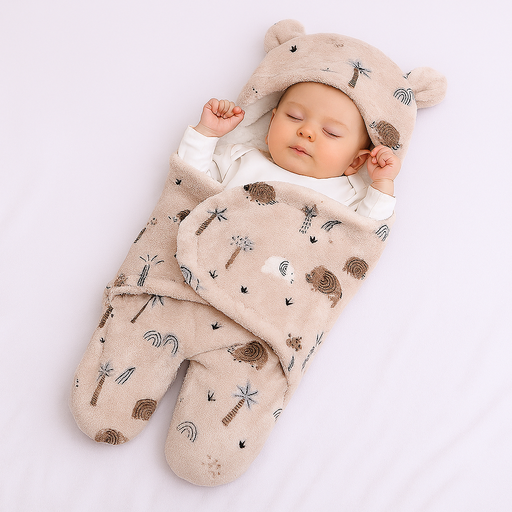Imported Winter Baby Sleeping Bag Flannel Swaddle Wrap with Legs and Hood Receiving Blanket Sleeping Bag for 0-6 Months