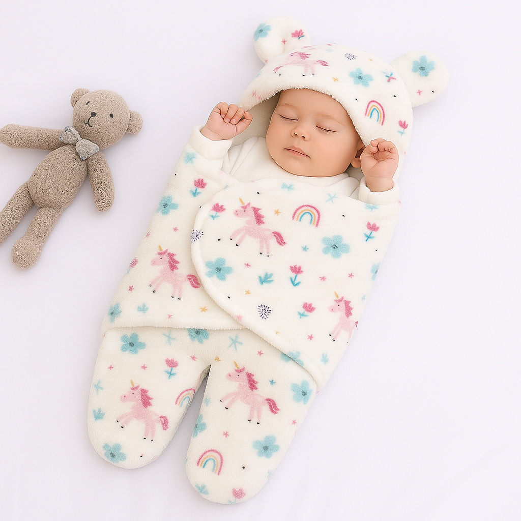 Imported Winter Baby Sleeping Bag Flannel Swaddle Wrap with Legs and Hood Receiving Blanket Sleeping Bag for 0-6 Months