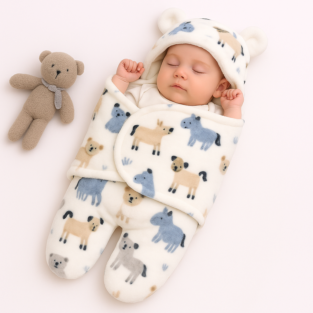 Imported Winter Baby Sleeping Bag Flannel Swaddle Wrap with Legs and Hood Receiving Blanket Sleeping Bag for 0-6 Months