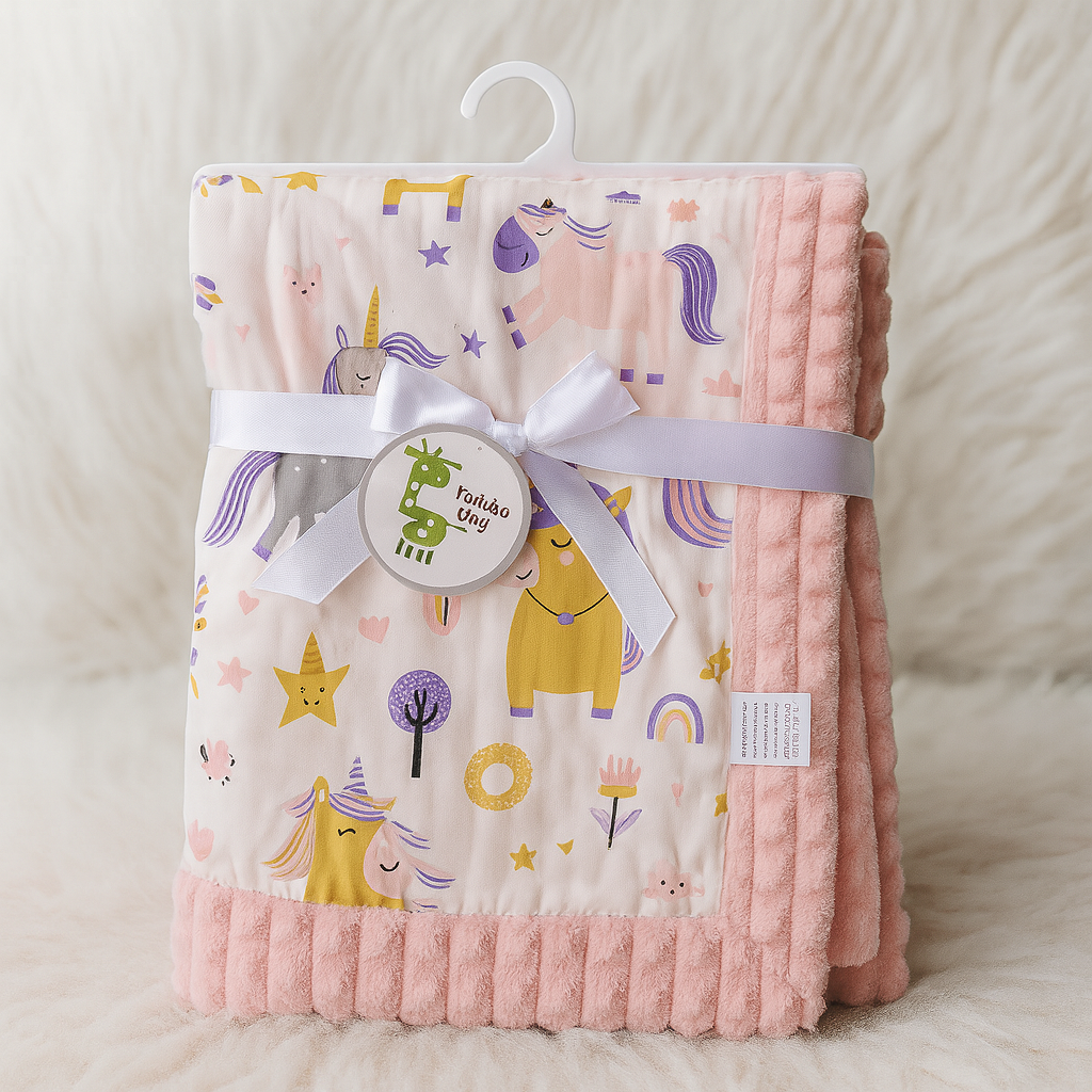 Imported Baby Cute Double Side Coral Fleece Popped Up Character Printed Baby Blanket for 0-3 Years