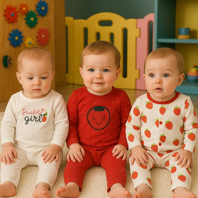 Imported Pack of 3 Rompers Full Sleeves Cotton Stuff Jumpsuit Sleepsuit for 0-12 Months
