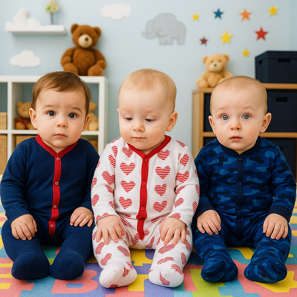 Imported Pack of 3 Rompers Full Sleeves Cotton Stuff Jumpsuit Sleepsuit for 0-12 Months