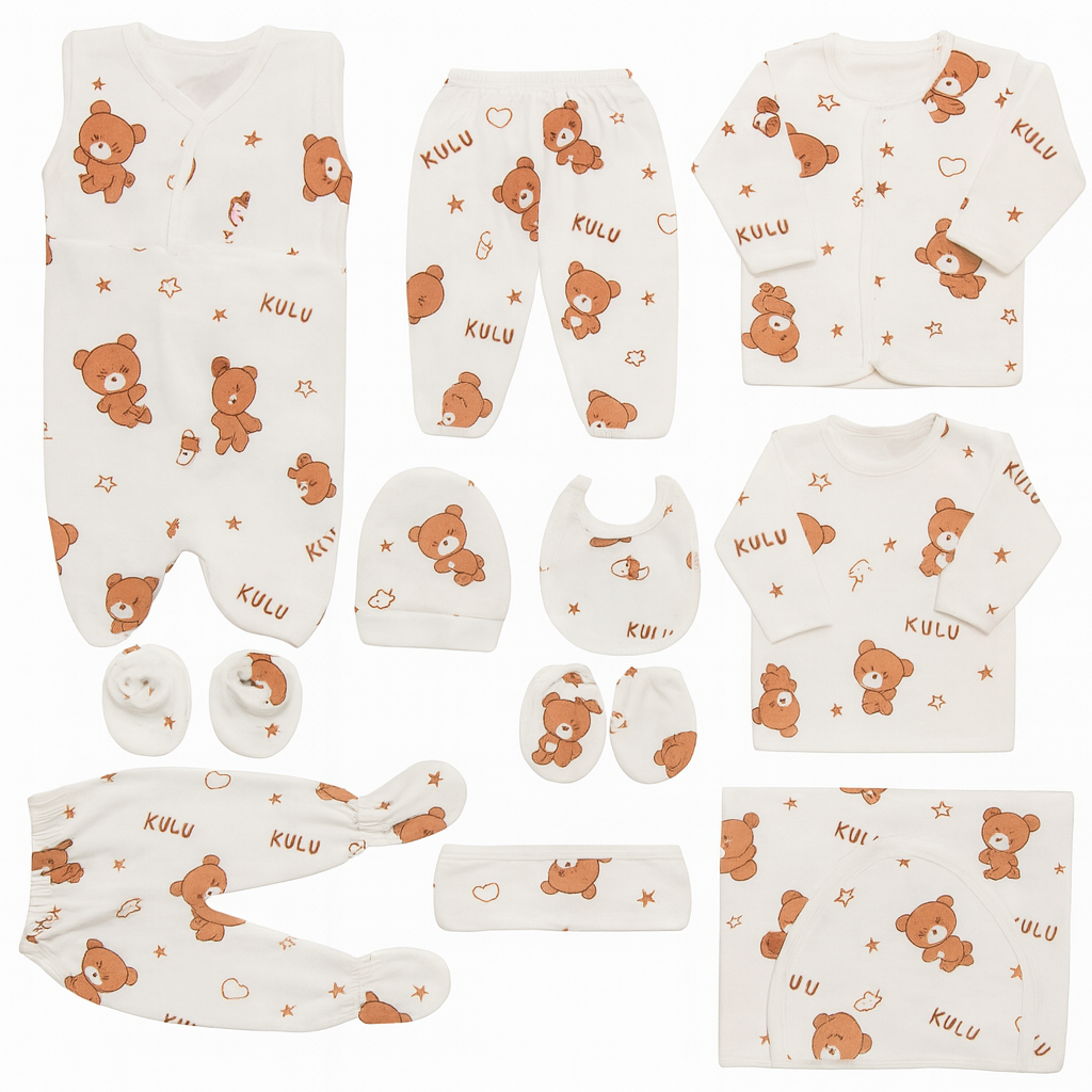 Imported Newborn Cute Bear Baby Set 11 Pcs Full Sleeves Winter Starter Set for 0-6 Months