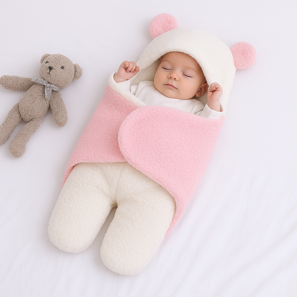 Imported Winter Baby Sleeping Bag Flannel Swaddle Wrap with Legs and Hood Receiving Blanket Sleeping Bag for 0-9 Months