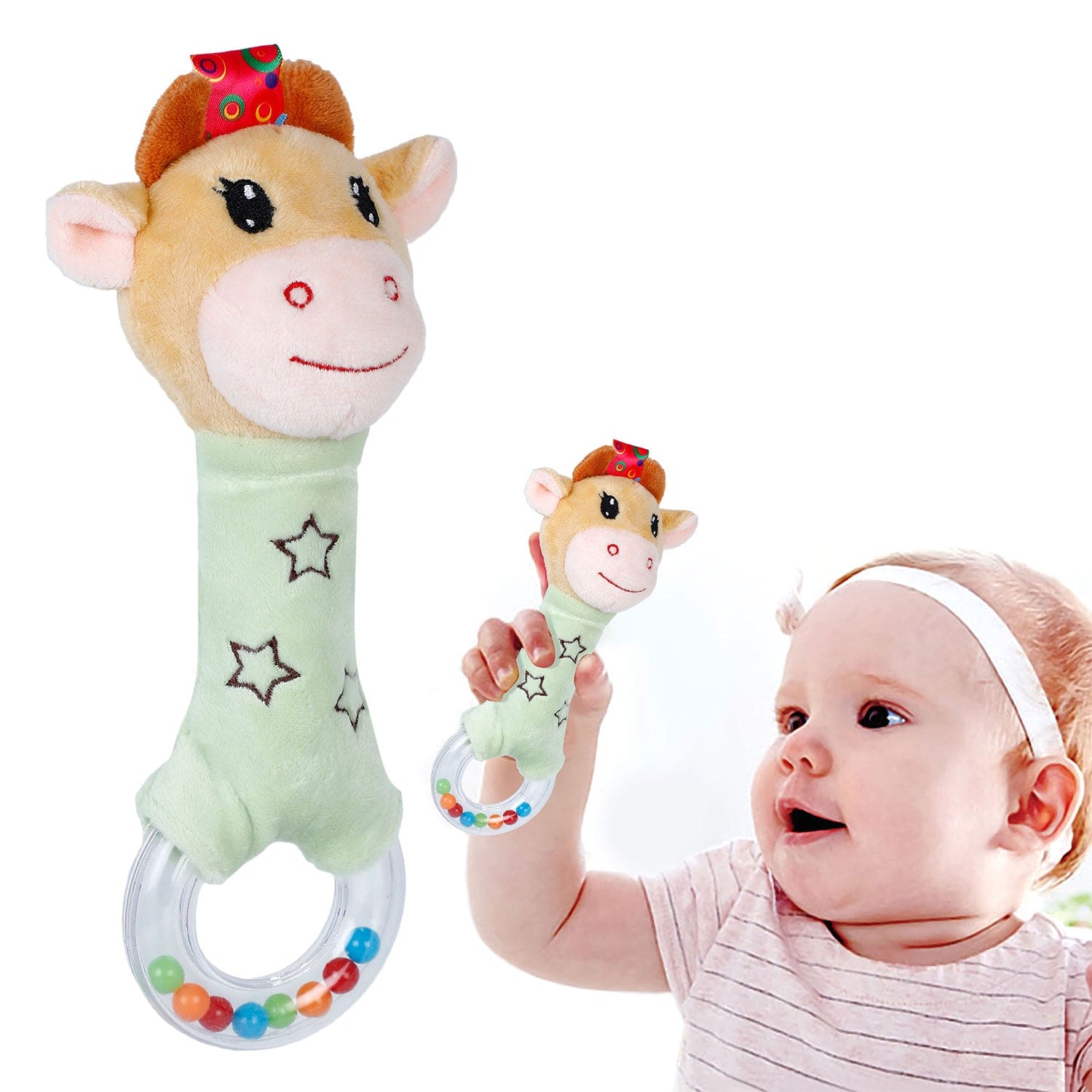 Imported Super Soft Bear Soft Toy Squeaker Sound Handheld Rattle Toy