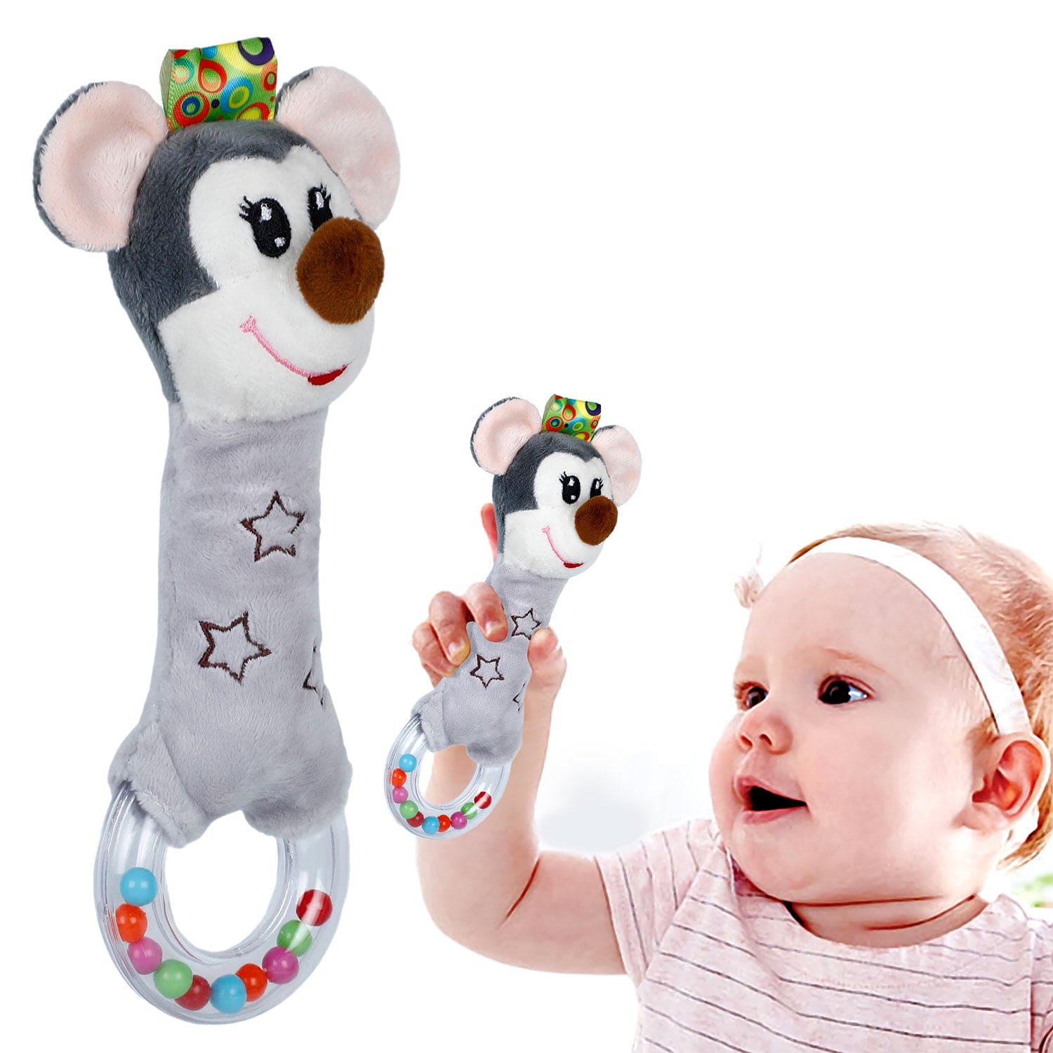 Imported Super Soft Bear Soft Toy Squeaker Sound Handheld Rattle Toy