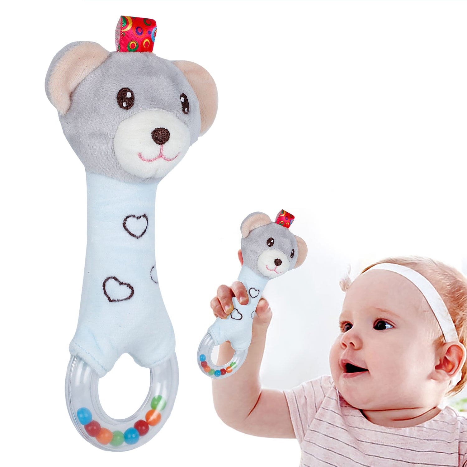 Imported Super Soft Bear Soft Toy Squeaker Sound Handheld Rattle Toy