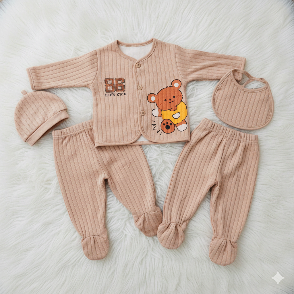 Newborn Baby 5 Pcs Winter Starter Set – Warm & Soft Outfit for 0–4 Months