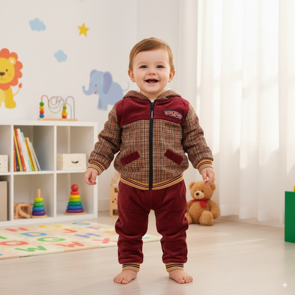 Kids Winter Fancy Zipper Hoodie Jacket and Pants for 6 months - 3 years