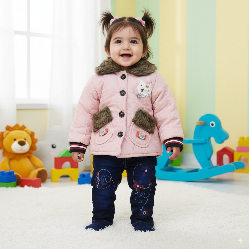 Winter Warm Love Leather Jacket and Jeans Pant for 6 Months to 3 Years