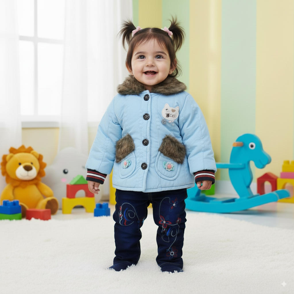 Winter Warm Love Leather Jacket and Jeans Pant for 6 Months to 3 Years
