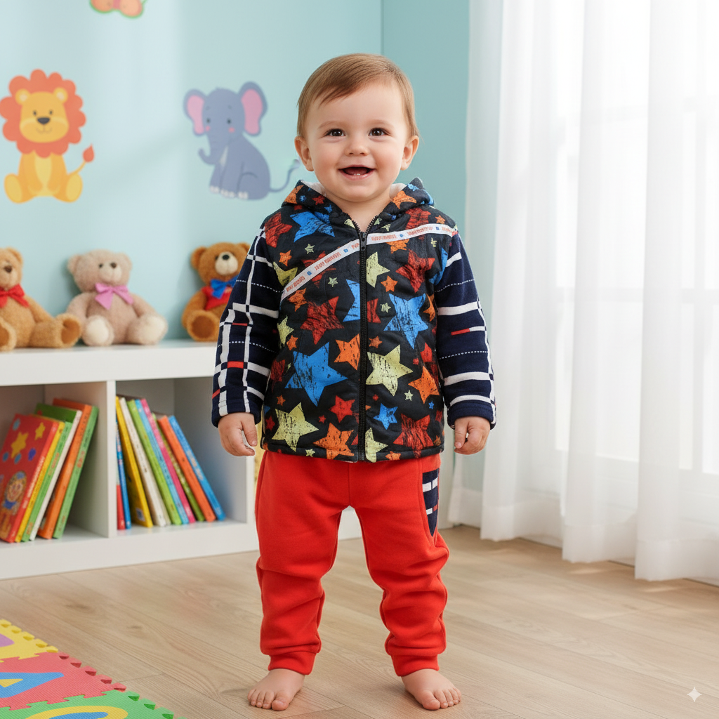 Winter Warm Birthday Zipper Jacket and Trouser Pant for 6 Months to 3 Years