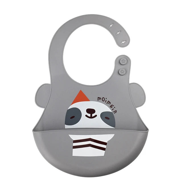 Baby Silicon Waterproof Bib Cartoon Design Teething Bibs With Food Catcher Bowl