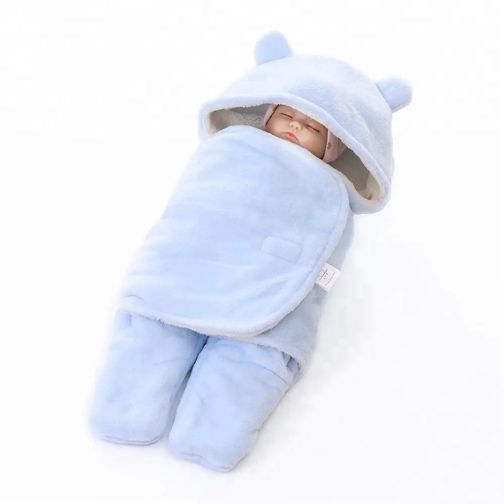 Imported Winter Baby Super Soft Sleeping Bag Flannel Coral Fleece Swaddle Wrap with Legs and Hood Receiving Blanket 0-6 Months