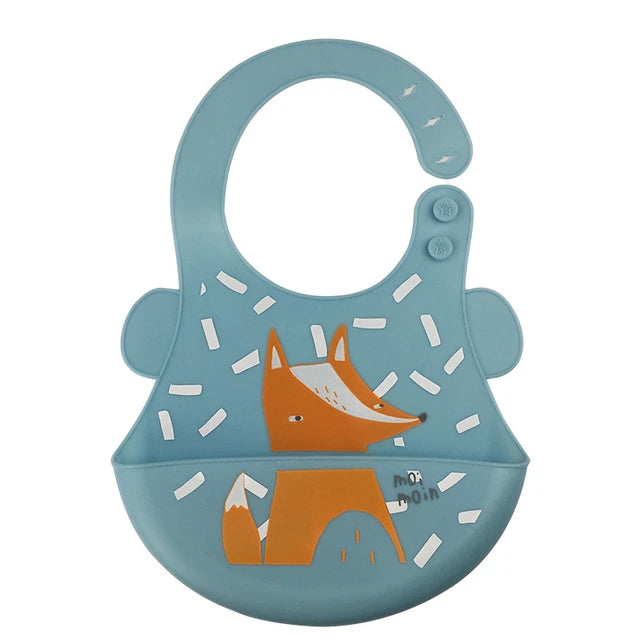 Baby Silicon Waterproof Bib Cartoon Design Teething Bibs With Food Catcher Bowl