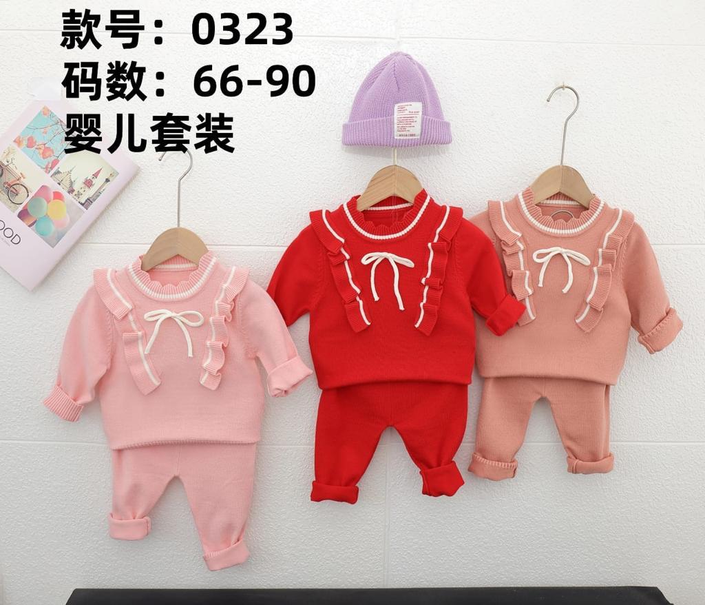 Imported Baby Girl Winter Bow Frill Stylish Rabbit Wool Warm Sweater Suit with Trouser for 0 Months - 18 Months
