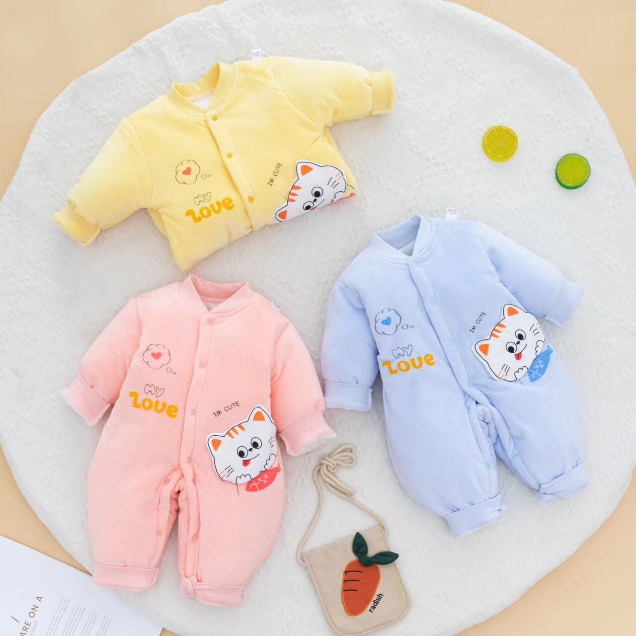 Imported 1 Pc Baby Winter 3D Cute Cat Love Polyester Filled Warm Foam Romper for 0 – 12 Months