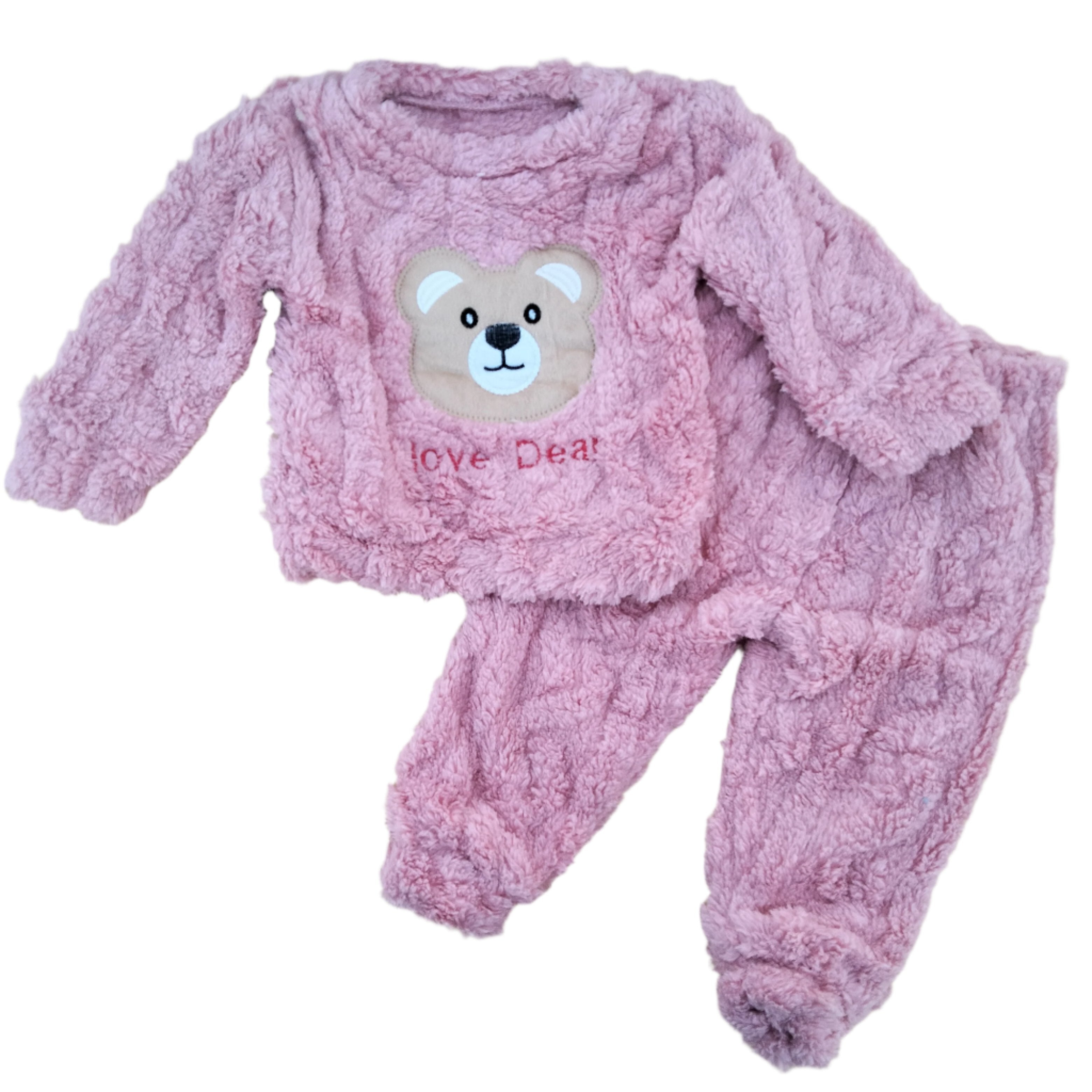 Imported 1 Pc Baby Kids Winter 3D Character Fuzzy Fleece Long-Sleeve Pullover And Trouser Set For 0-18 Months