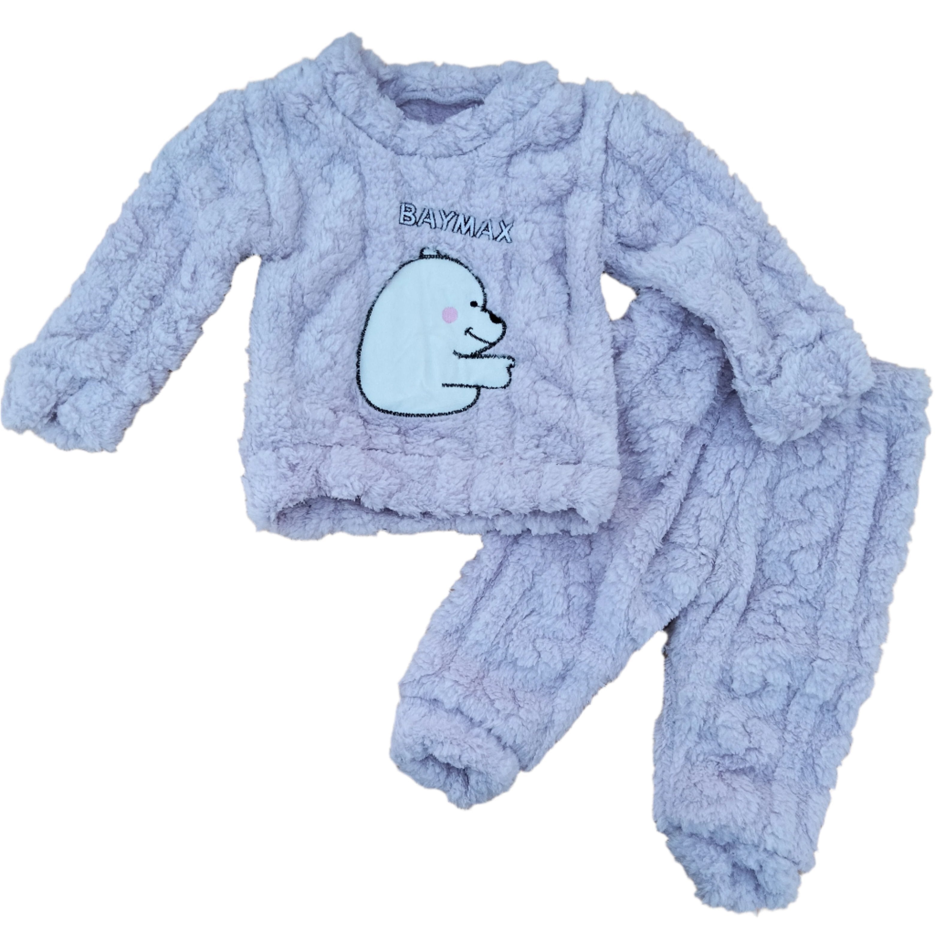 Imported 1 Pc Baby Kids Winter 3D Character Fuzzy Fleece Long-Sleeve Pullover And Trouser Set For 0-18 Months