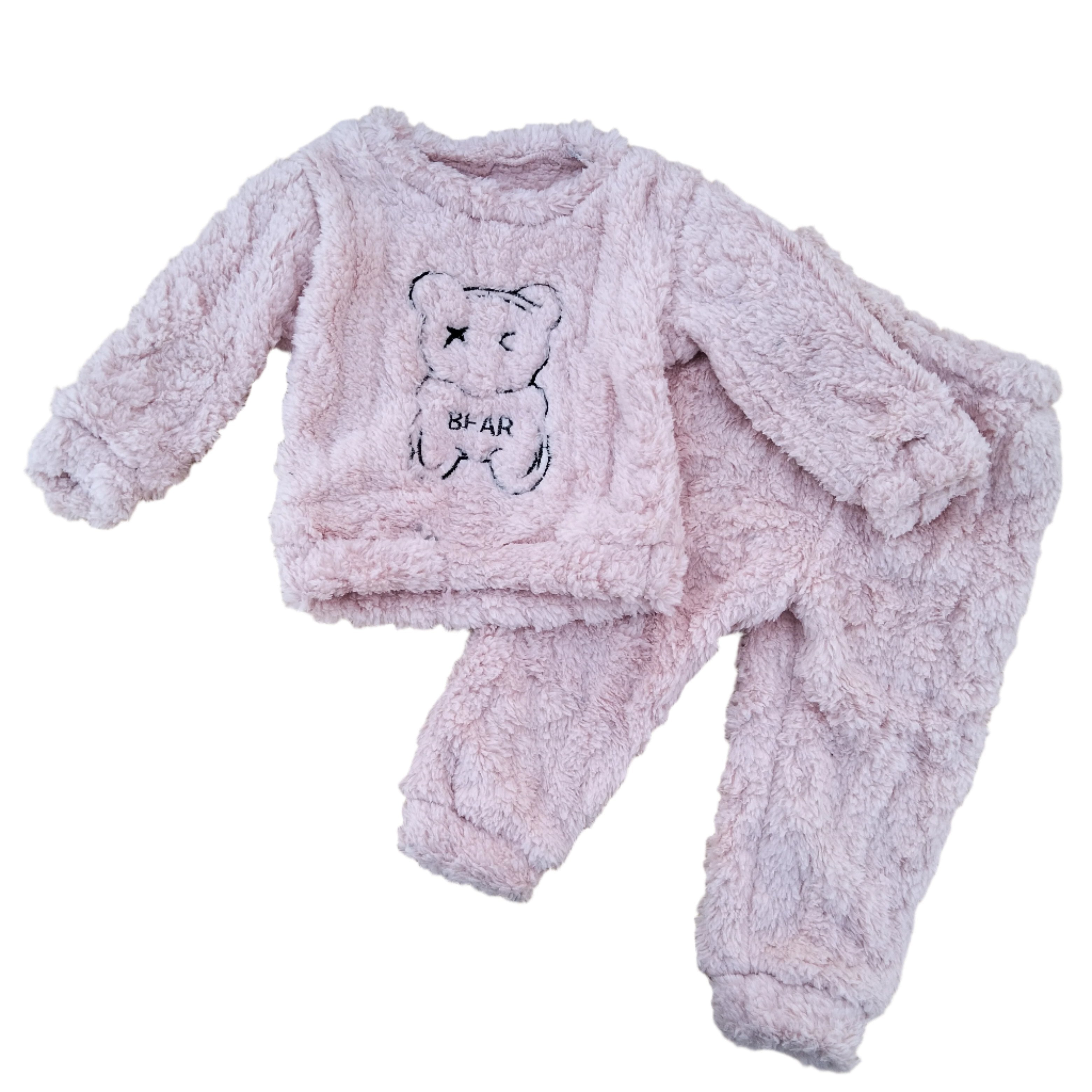 Imported 1 Pc Baby Kids Winter 3D Character Fuzzy Fleece Long-Sleeve Pullover And Trouser Set For 0-18 Months