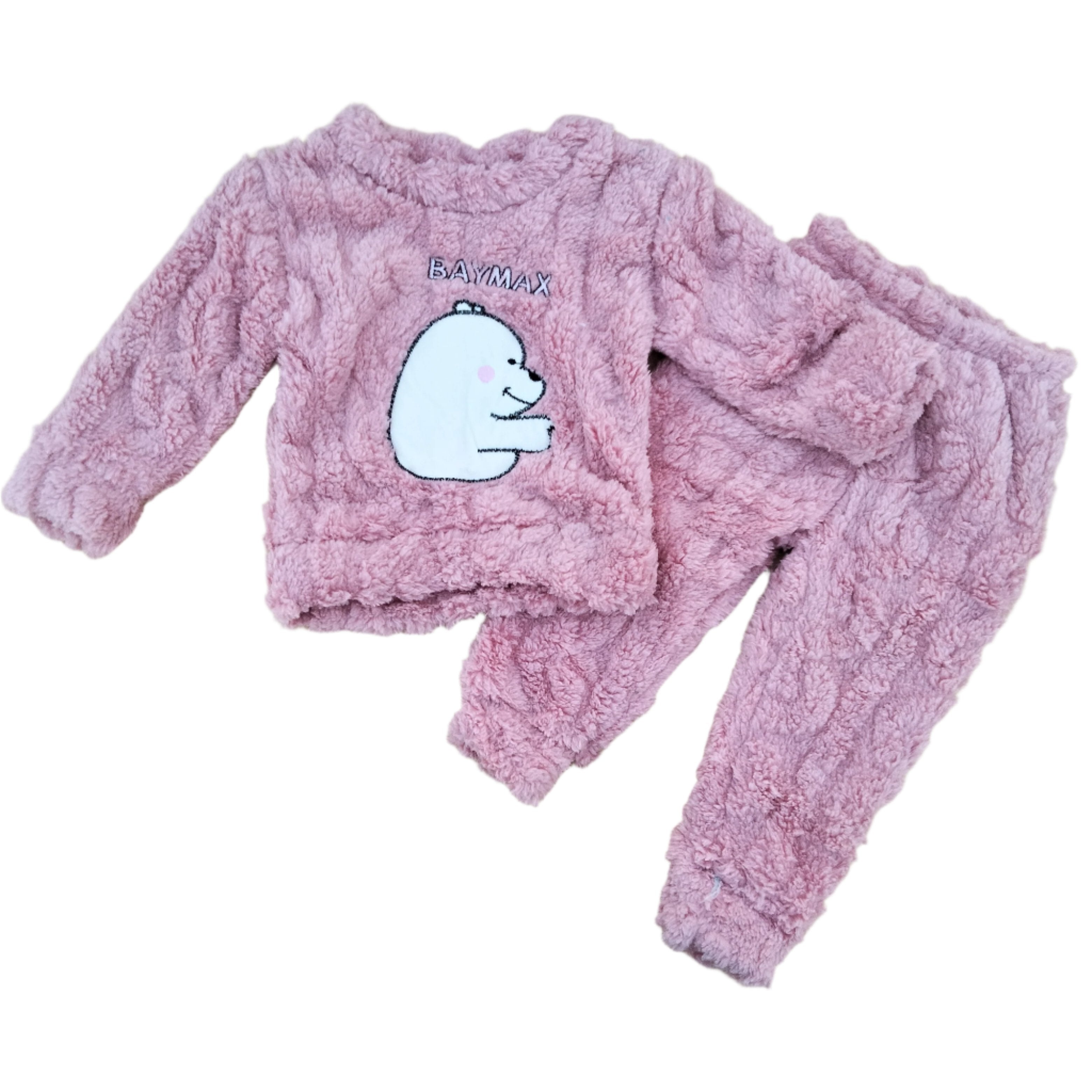 Imported 1 Pc Baby Kids Winter 3D Character Fuzzy Fleece Long-Sleeve Pullover And Trouser Set For 0-18 Months