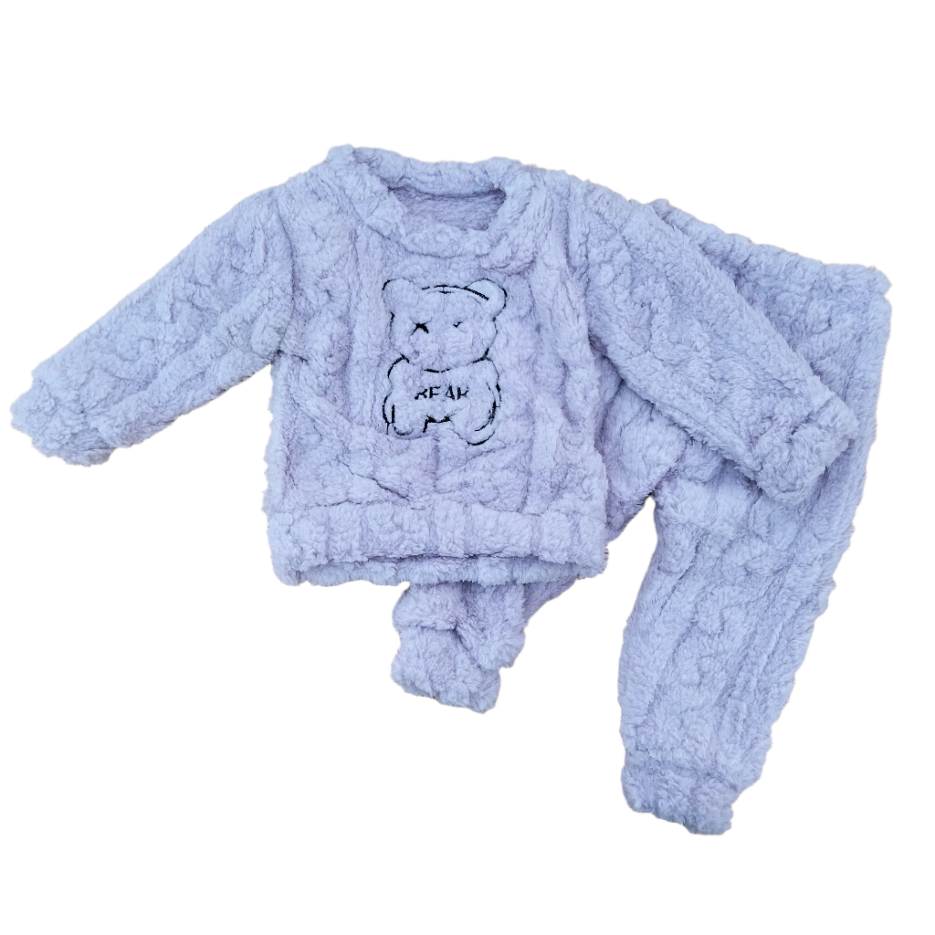 Imported 1 Pc Baby Kids Winter 3D Character Fuzzy Fleece Long-Sleeve Pullover And Trouser Set For 0-18 Months