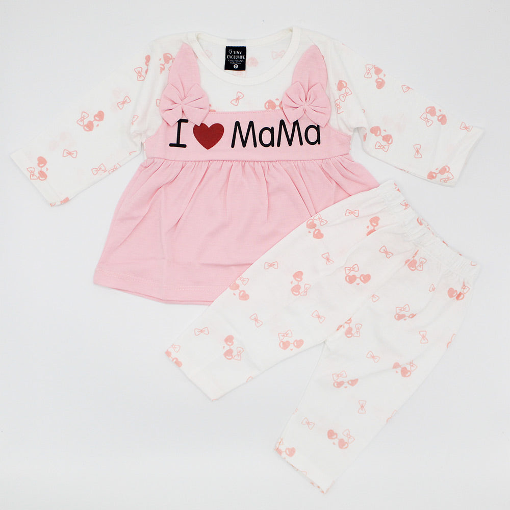 Baby Girl I Love Mama Full Sleeves Dress for 3-9 Months