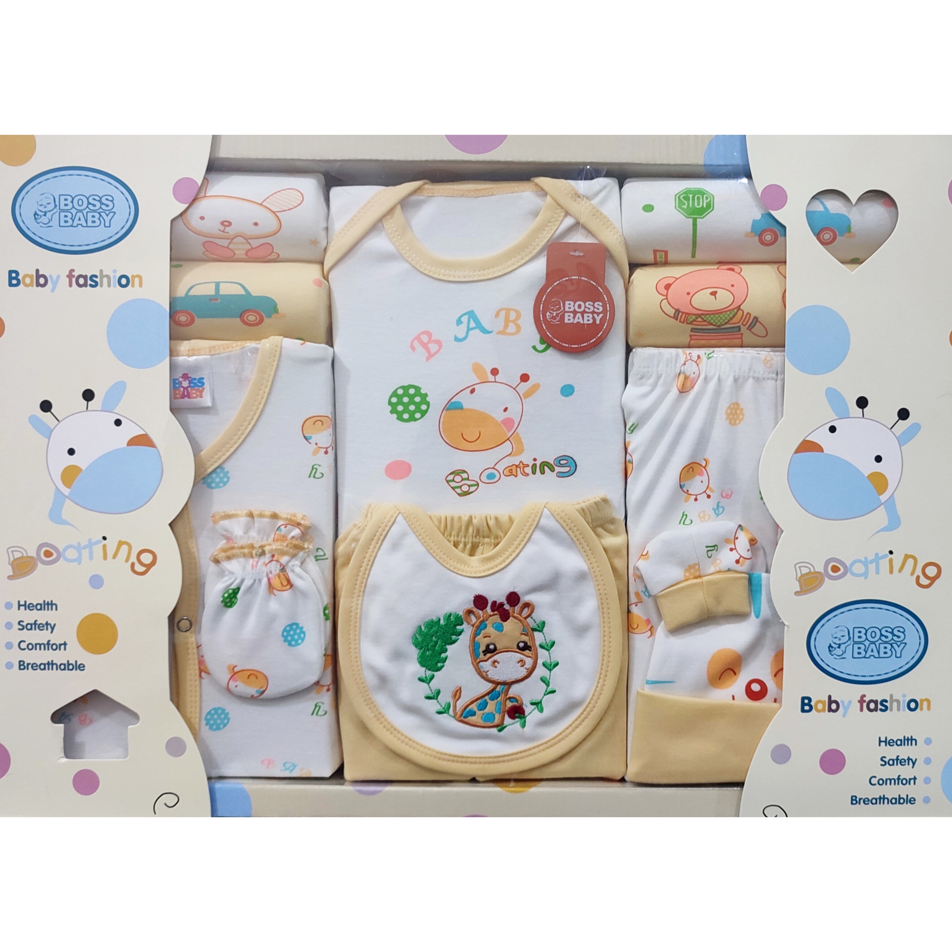 Newborn Baby Gift Box 13 Pcs Cute Giraffe Soft Cotton Summer Starter Set With Wrapping Sheet for 0-6 Months