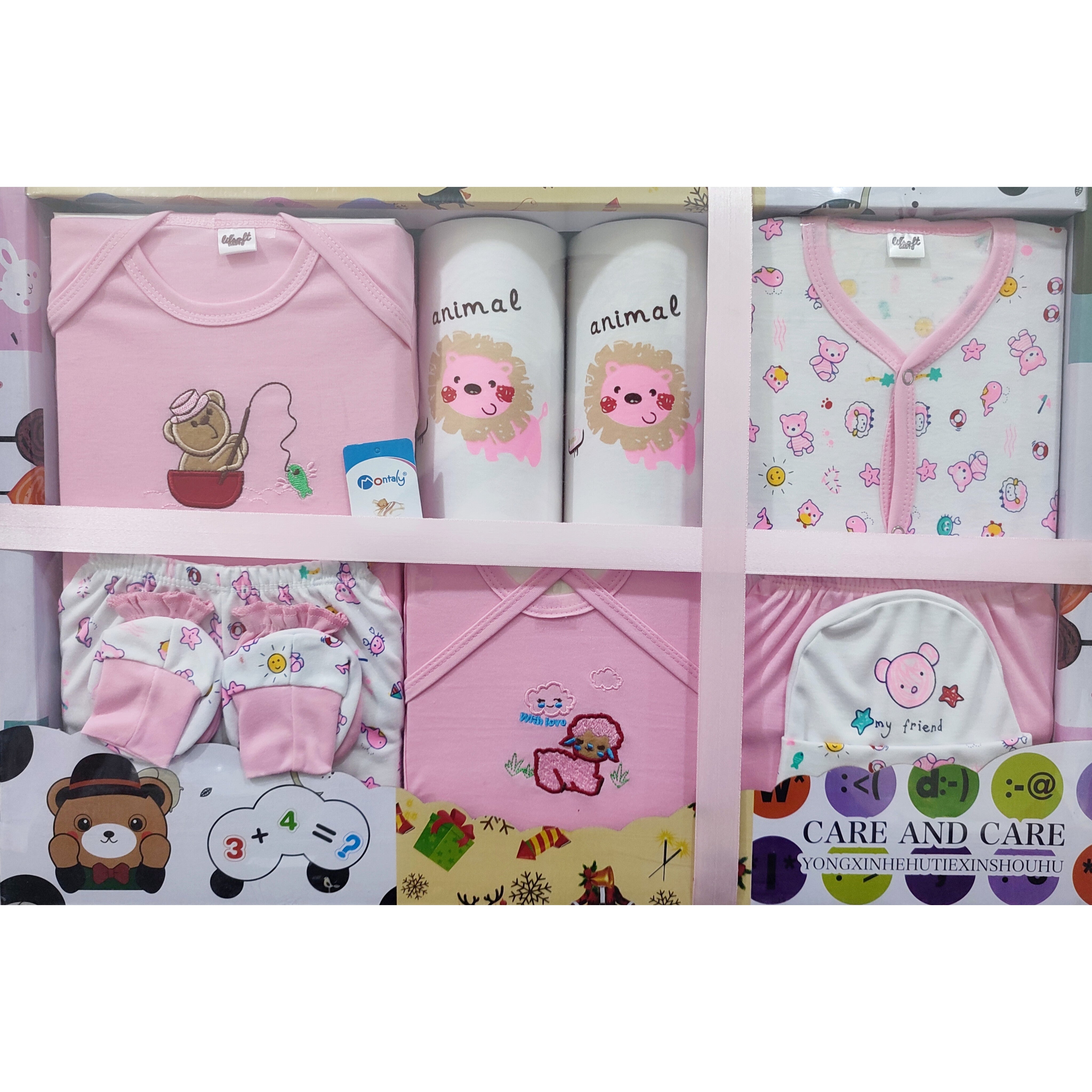 Newborn Baby Gift Box 10 Pcs Cute Bear Soft Cotton Summer Starter Set for 0-6 Months