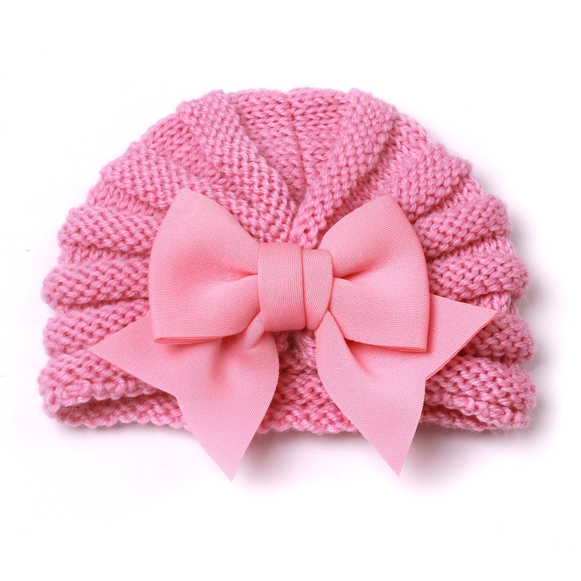 Imported 1 Pc Baby Kids Warm Winter Baby Turban Cap Knitted Hat One Colored Bow 3D Children Woolen Hat for 0-3 Years