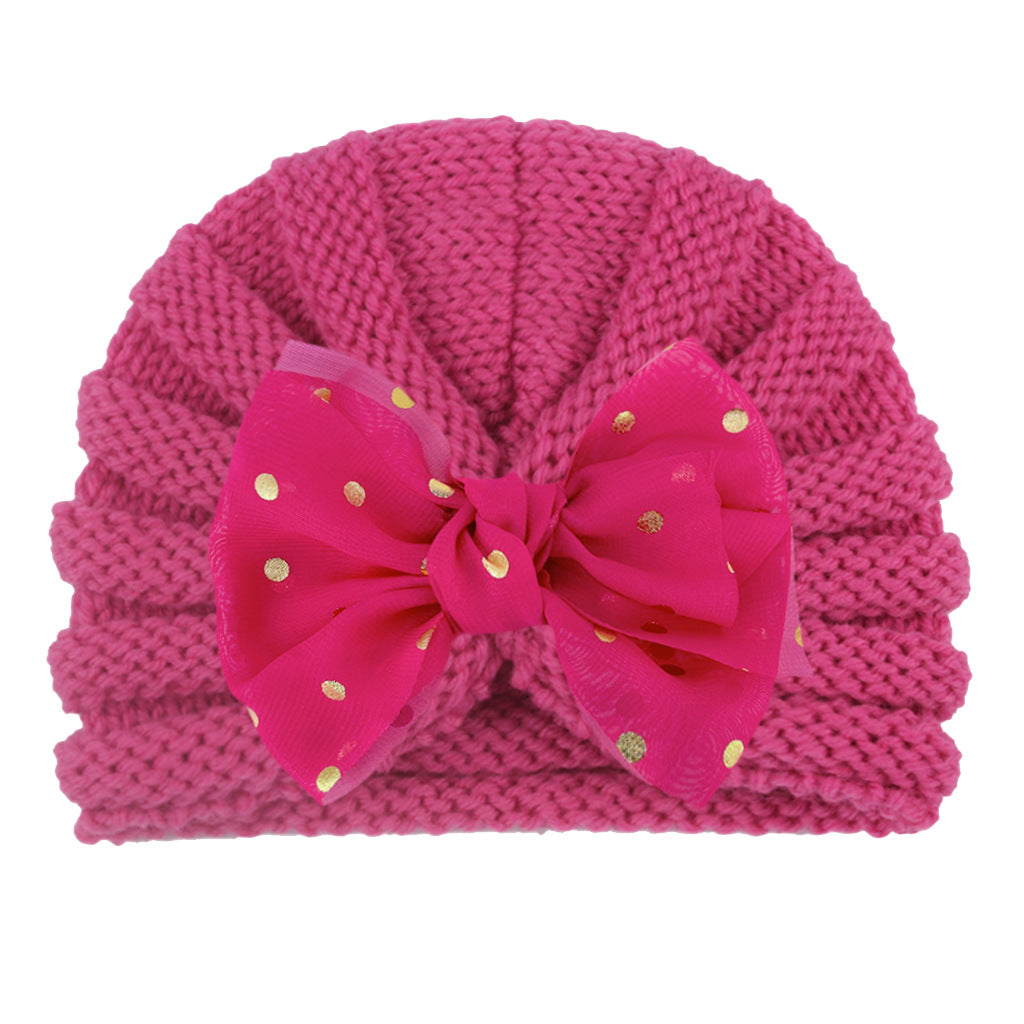 Imported 1 Pc Baby Kids Warm Winter Baby Turban Cap Knitted Hat Bow Children Woolen Hat for 0-3 Years