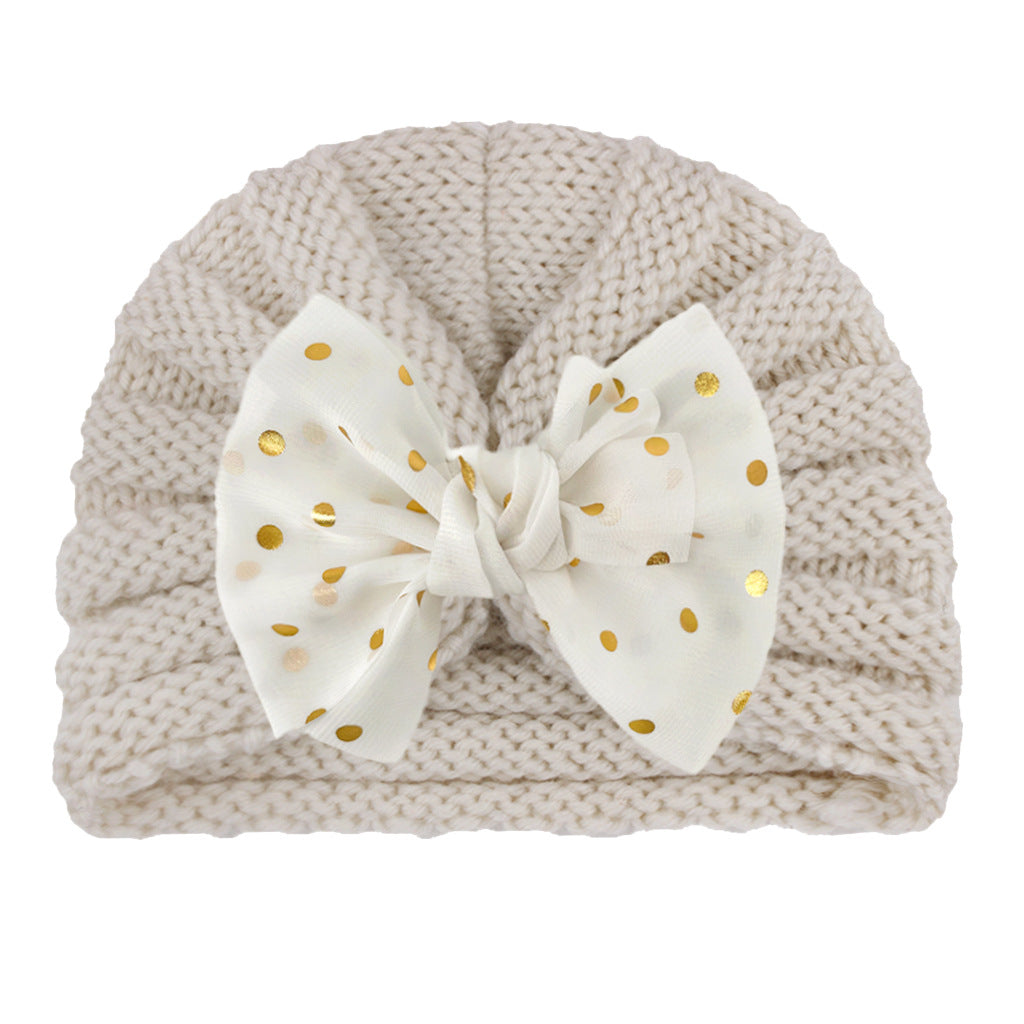 Imported 1 Pc Baby Kids Warm Winter Baby Turban Cap Knitted Hat Bow Children Woolen Hat for 0-3 Years