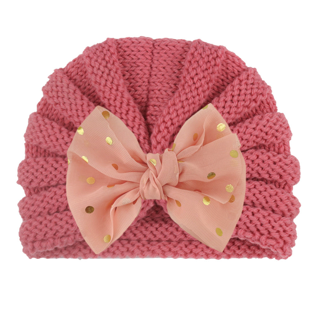 Imported 1 Pc Baby Kids Warm Winter Baby Turban Cap Knitted Hat Bow Children Woolen Hat for 0-3 Years