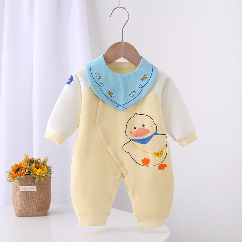 Imported 1 Pc Baby Winter 3D Cute Duck Front Open Warm Romper with Bib for 0 – 6 Months