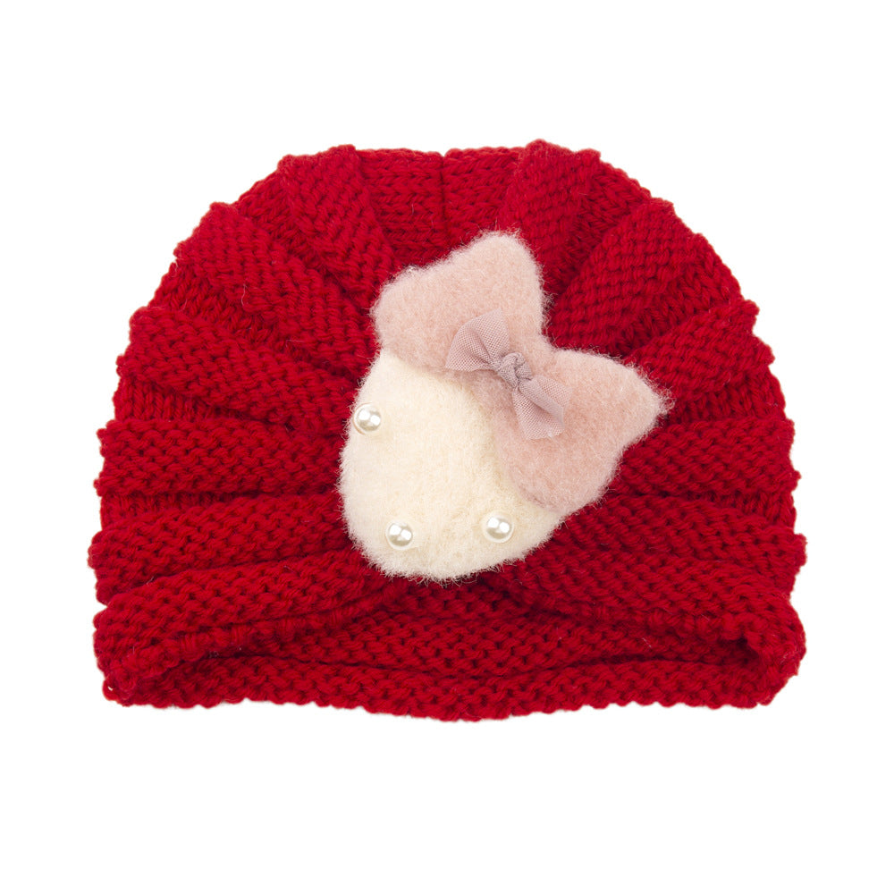 Imported 1 Pc Baby Kids Warm Winter Baby Turban Cap Knitted Hat Bow 3D Strawberry Children Woolen Hat for 0-3 Years