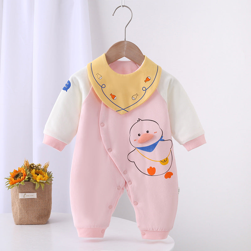 Imported 1 Pc Baby Winter 3D Cute Duck Front Open Warm Romper with Bib for 0 – 6 Months